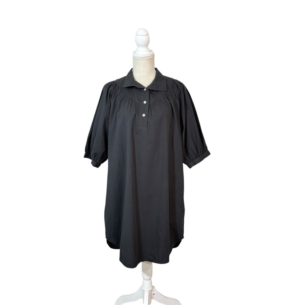 Holly Shae Design Laney Dress Black Sz XS/M Cotton Puff Sleeve Pockets Feminine